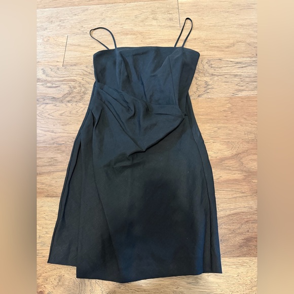 Theory Dresses & Skirts - Theory Black Linen Slip Mini Dress Spaghetti Strap Slit Size 8 NWT